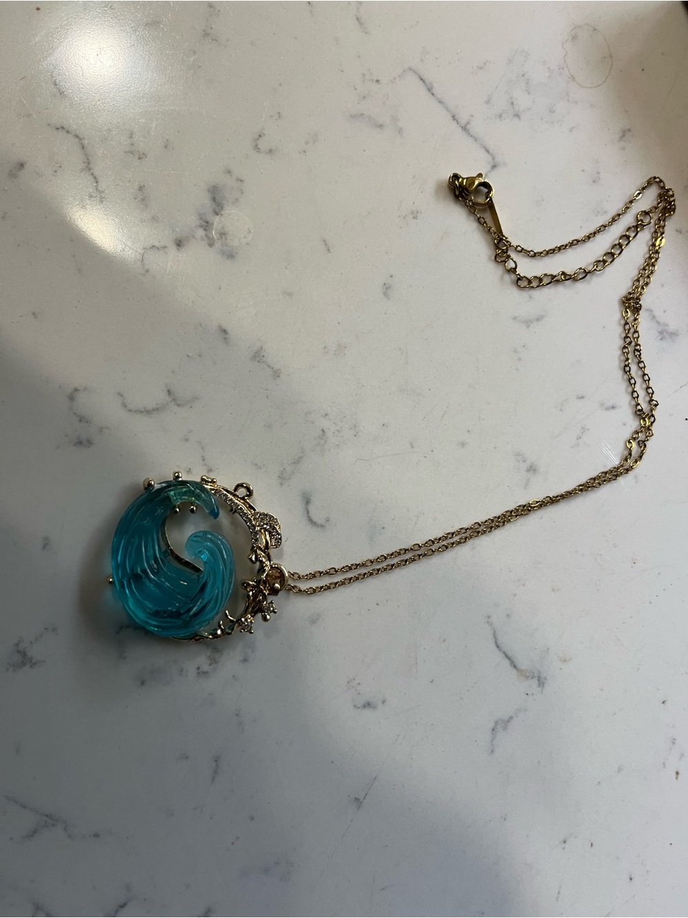 Blue Wave Gold-Tone Necklace and Earring Set with Blue Wave Resin Accents - Picture 4 of 4
